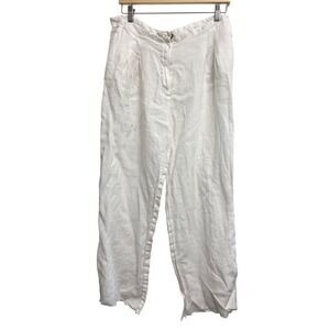 Zara Home White Linen Wide Leg Pants Coastal Summer Trousers Raw Hem Large